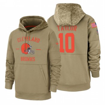 Cleveland Browns #10 Taywan Taylor Nike Tan 2019 Salute To Service Name & Number Sideline Therma Pullover Hoodie