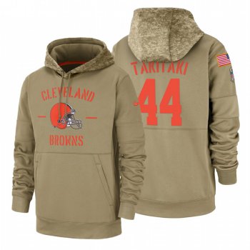 Cleveland Browns #44 Sione Takitaki Nike Tan 2019 Salute To Service Name & Number Sideline Therma Pullover Hoodie