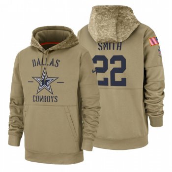 Dallas Cowboys #22 Emmitt Smith Nike Tan 2019 Salute To Service Name & Number Sideline Therma Pullover Hoodie