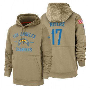 Los Angeles Chargers #17 Philip Rivers Nike Tan 2019 Salute To Service Name & Number Sideline Therma Pullover Hoodie