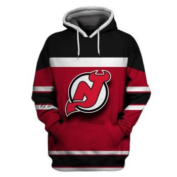 Men's New Jersey Devils Red Black All Stitched Hooded Sweatshirt