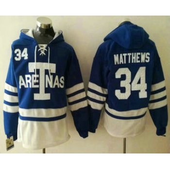 Men's Toronto Maple Leafs #34 Auston Matthews Royal Blue Arenas Stitched NHL Old Time Hockey Hoodie