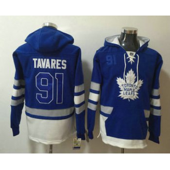 Men's Toronto Maple Leafs #91 John Tavares Royal Blue Pocket Stitched NHL Old Time Hockey Pullover Hoodie