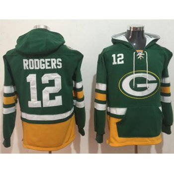 Nike Green Bay Packers #12 Aaron Rodgers Green Gold Name & Number Pullover NFL Hoodie