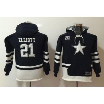 Youth Dallas Cowboys #21 Ezekiel Elliott NEW Navy Blue Pocket Stitched NFL Pullover Hoodie