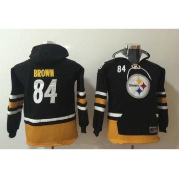 Youth Pittsburgh Steelers #84 Antonio Brown NEW Black Pocket Stitched NFL Pullover Hoodie