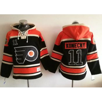 Flyers #11 Travis Konecny Black Sawyer Hooded Sweatshirt Stitched NHL Jersey