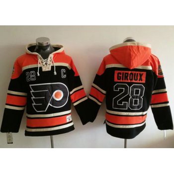Flyers #28 Claude Giroux Black Sawyer Hooded Sweatshirt Stitched NHL Jersey