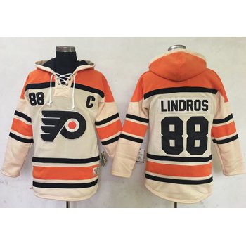 Flyers #88 Eric Lindros Cream Sawyer Hooded Sweatshirt Stitched NHL Jersey