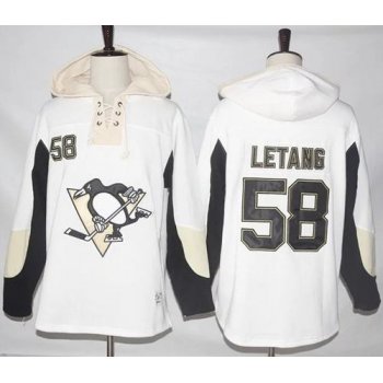 Penguins #58 Kris Letang White Pullover Hoodie Stitched NHL Jersey