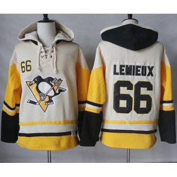 Penguins #66 Mario Lemieux Cream Gold Sawyer Hooded Sweatshirt Stitched NHL Jersey