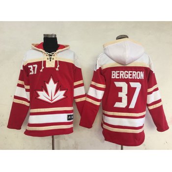 Men's Team Canada #37 Patrice Bergeron 2016 World Cup of Hockey Red Stitched Old Time Hockey Hoodie