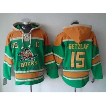 Men's Mighty Ducks Of Anaheim #15 Ryan Getzlaf Old Time Hockey Green Hoodie
