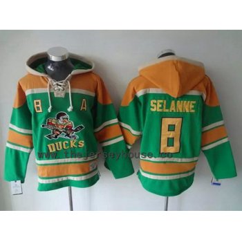 Men's Mighty Ducks Of Anaheim #8 Teemu Selanne Old Time Hockey Green Hoodie