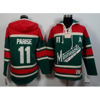 Men's Minnesota Wild #11 Zach Parise Old Time Hockey Green With Red Hoodie