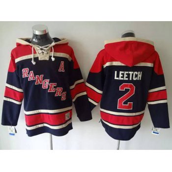 Men's New York Rangers #2 Brian Leetch Old Time Hockey Navy Blue Hoodie