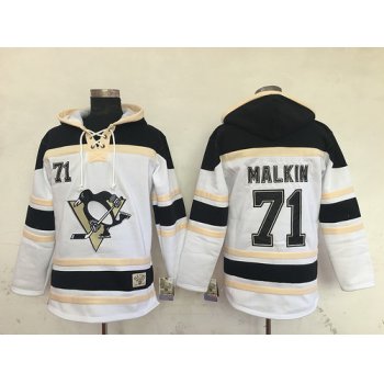 Men's Pittsburgh Penguins #71 Evgeni Malkin White Old Time Hockey Hoodie