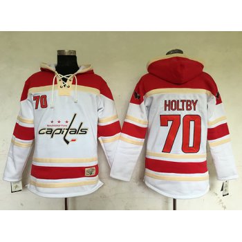 Men's Washington Capitals #70 Braden Holtby White Old Time Hockey Hoodie