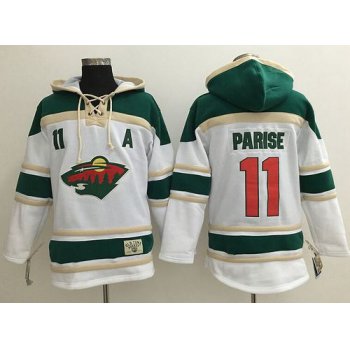 Wild #11 Zach Parise White Sawyer Hooded Sweatshirt Stitched NHL Jersey