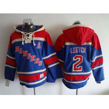 Men's New York Rangers #2 Brian Leetch Old Time Hockey Light Blue Hoodie