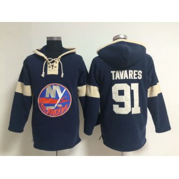 2014 Old Time Hockey New York Islanders #91 John Tavares Navy Blue Hoodie