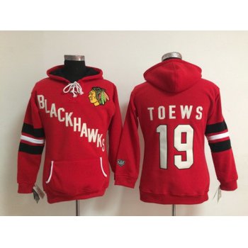 Old Time Hockey Chicago Blackhawks #19 Jonathan Toews Red Womens Hoodie