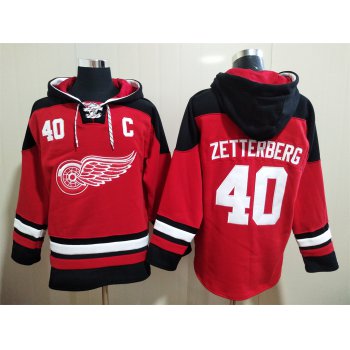 Men's Detroit Red Wings #40 Henrik Zetterberg C Patch Red Hoodie
