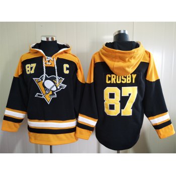Men's Pittsburgh Penguins #87 Sidney Crosby Black Ageless Must Have Lace Up Pullover Hoodie