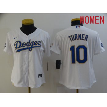 Women Los Angeles Dodgers 10 Turner White Game 2021 Nike MLB Jersey