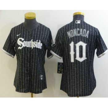 Women's Chicago White Sox #10 Yoan Moncada Black 2021 City Connect Stitched MLB Cool Base Nike Jersey