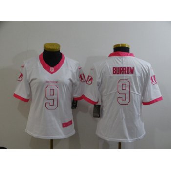Women's Cincinnati Bengals #9 Joe Burrow White Pink 2016 Color Rush Fashion NFL Nike Limited Jersey