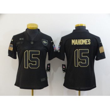Women's Kansas City Chiefs #15 Patrick Mahomes Black 2020 Salute To Service Stitched NFL Nike Limited Jersey