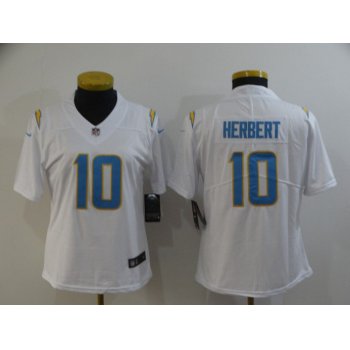 Women's Los Angeles Chargers #10 Justin Herbert White 2020 NEW Vapor Untouchable Stitched NFL Nike Limited Jersey