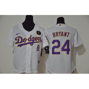 Women's Los Angeles Dodgers #24 Kobe Bryant White Purple Name KB Patch Stitched MLB Cool Base Nike Jersey