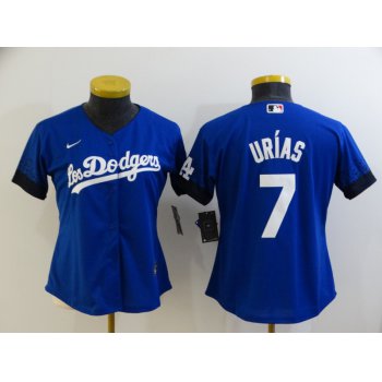 Women's Los Angeles Dodgers #7 Julio Urias Blue 2021 City Connect Cool Base Stitched Jersey