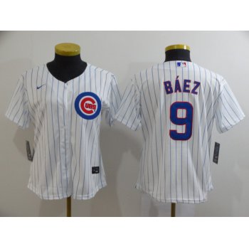 Women's Chicago Cubs #9 Javier Baez White Stitched MLB Cool Base Nike Jersey