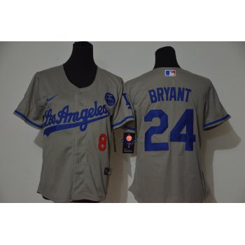 Women's Los Angeles Dodgers #24 Kobe Bryant Grey KB Patch Stitched MLB Cool Base Nike Jersey