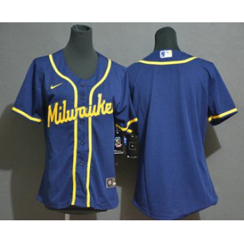 Women's Milwaukee Brewers Blank Navy Blue Stitched MLB Cool Base Nike Jersey