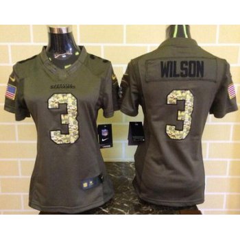Women's Seattle Seahawks #3 Russell Wilson Green Salute To Service 2015 NFL Nike Limited Jersey