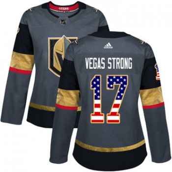 Adidas Vegas Golden Knights #17 Vegas Strong Grey Home Authentic USA Flag Women's Stitched NHL Jersey
