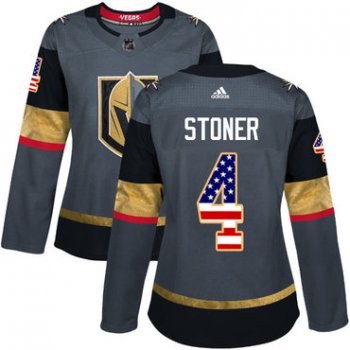 Adidas Vegas Golden Knights #4 Clayton Stoner Grey Home Authentic USA Flag Women's Stitched NHL Jersey