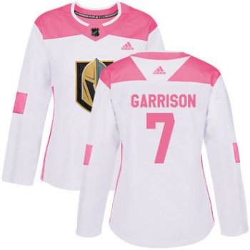 Adidas Vegas Golden Knights #7 Jason Garrison White Pink Authentic Fashion Women's Stitched NHL Jersey