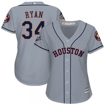 Astros #34 Nolan Ryan Grey Road 2019 World Series Bound Women's Stitched Baseball Jersey
