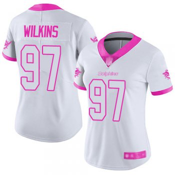 Dolphins #97 Christian Wilkins White Pink Women's Stitched Football Limited Rush Fashion Jersey
