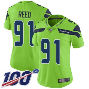 Seahawks #91 Jarran Reed Green Women's Stitched Football Limited Rush 100th Season Jersey