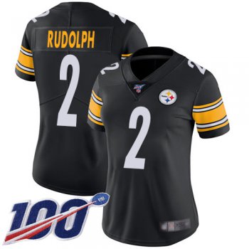 Steelers #2 Mason Rudolph Black Team Color Women's Stitched Football 100th Season Vapor Limited Jersey