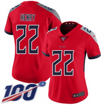 Titans #22 Derrick Henry Red Women's Stitched Football Limited Inverted Legend 100th Season Jersey