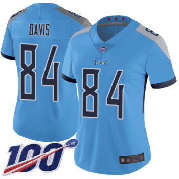 Titans #84 Corey Davis Light Blue Alternate Women's Stitched Football 100th Season Vapor Limited Jersey