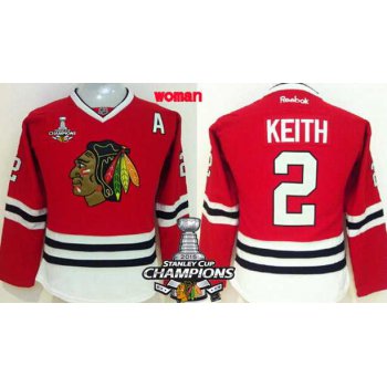 Chicago Blackhawks #2 Duncan Keith Red Womens Jersey W/2015 Stanley Cup Champion Patch