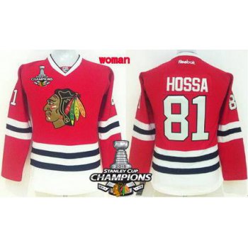 Chicago Blackhawks #81 Marian Hossa Red Womens Jersey W/2015 Stanley Cup Champion Patch
